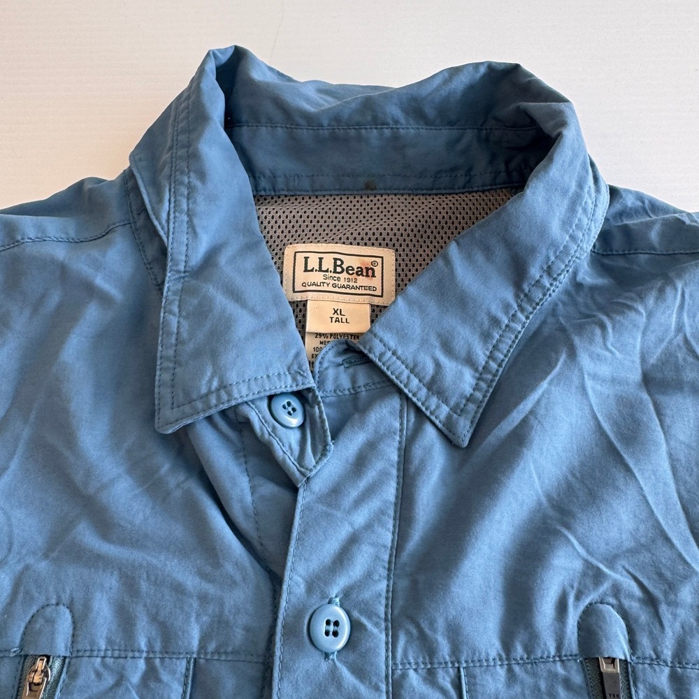 LL Bean No Fly Zone Fishing Shirt‎ XL Tall Blue Long Sleeve Outdoor Hiking